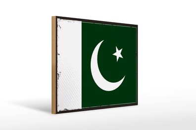 Holzschild Flagge Pakistans 40x30cm Retro Flag of Pakistan