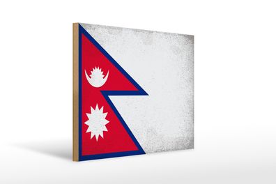 Holzschild Flagge Nepal 40x30cm Flag of Nepal Vintage