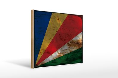 Holzschild Flagge Seychellen 40x30cm Flag Seychelles Rost