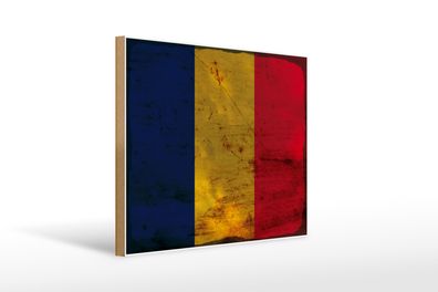 Holzschild Flagge des Tschad 40x30cm Flag of Chad Rost