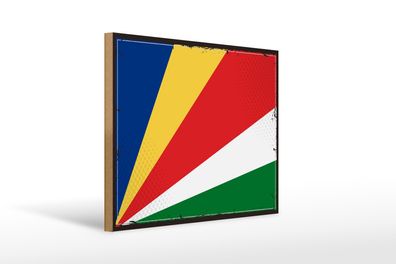 Holzschild Flagge Seychellen 40x30cm Retro Flag Seychelles