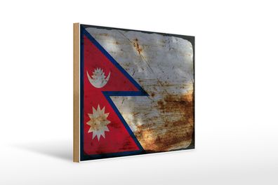 Holzschild Flagge Nepal 40x30cm Flag of Nepal Rost