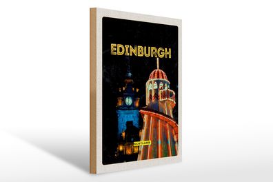 Holzschild Reise 30x40cm Edinburgh Scotland Nacht Lichter