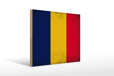 Holzschild Flagge des Tschad 40x30cm Flag of Chad Vintage