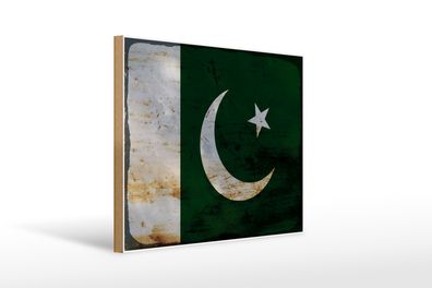 Holzschild Flagge Pakistan 40x30cm Flag of Pakistan Rost