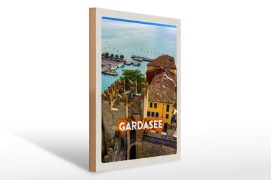 Holzschild Reise 30x40cm Gardasee Italien Boote Blick auf See