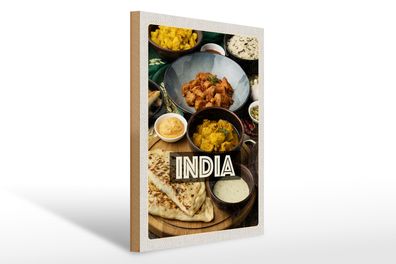 Holzschild Reise 30x40cm Indien Speisen Curry Hähnchen Reis