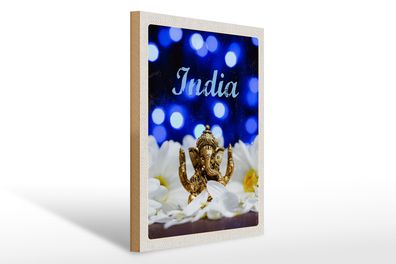 Holzschild Reise 30x40cm Indien Skulptur Elefant Ganesha Hindu