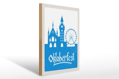 Holzschild Reise 30x40cm München Oktoberfest Riesenrad blau