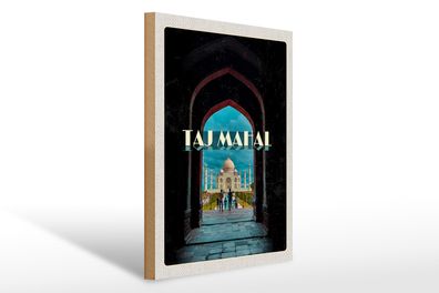 Holzschild Reise 30x40cm Indien Taj Mahal Menschen