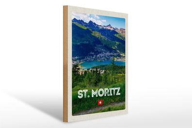 Holzschild Reise 30x40cm St. Moritz Österreich Ausblich Reise