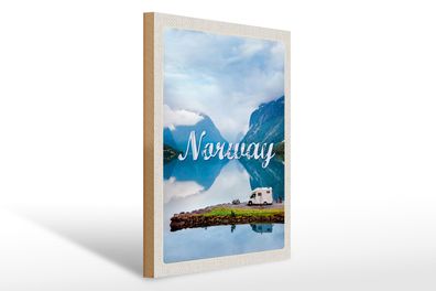 Holzschild Reise 30x40cm Norwegen Camping Meer Reise Natur