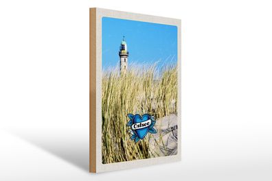 Holzschild Reise 30x40cm Ostsee Strand Sand Leuchtturm Urlaub