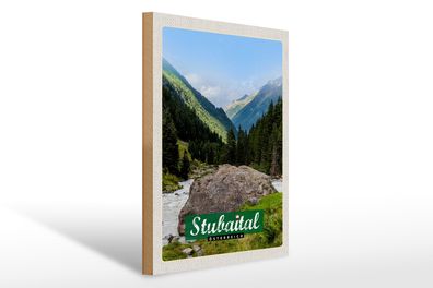 Holzschild Reise 30x40cm Stubaital Österreich Wanderung Natur