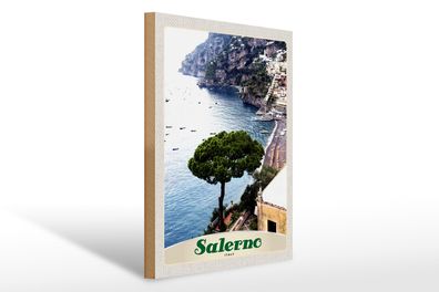 Holzschild Reise 30x40cm Salerno Italien Meer Strand Sonne Boot