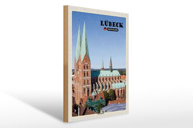 Holzschild Städte Lübeck Deutschland Marienkirche 30x40cm