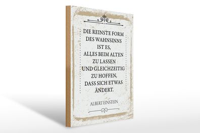 Holzschild Spruch Einstein reinste Form Wahnsinns 30x40cm