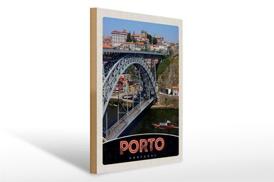 Holzschild Reise 30x40cm Porto Portugal Europa Brücke