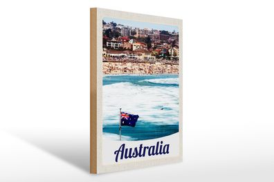 Holzschild Reise 30x40cm Australien Strand Meer Wellen Sonne