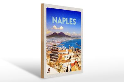 Holzschild Reise 30x40cm Retro Naples Italy Neapel Panorama Meer