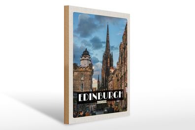 Holzschild Reise 30x40cm Edinburgh Scotland Altstadt