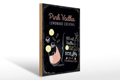 Holzschild Rezept Pink Vodka Cocktail Recipe 30x40cm Geschenk