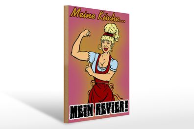 Holzschild Pinup 30x40cm Spruch Meine Küche mein Revier