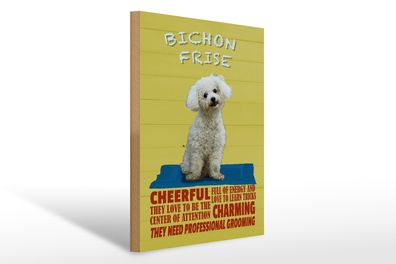 Holzschild Spruch 30x40cm Hund Bichon Frise cheerful