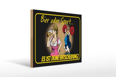 Holzschild Pinup 30x40cm Bier oder Sport Entscheidung