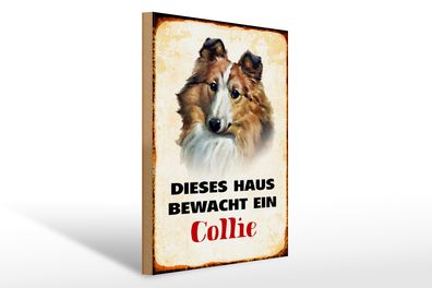 Holzschild Hund 30x40cm dieses Haus bewacht ein Collie