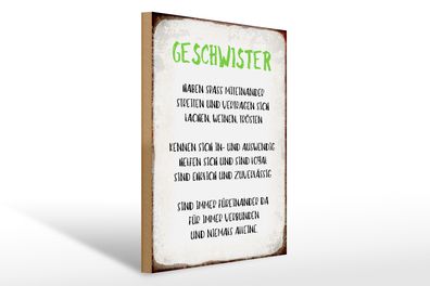 Holzschild Spruch 30x40cm Geschwister füreinander da