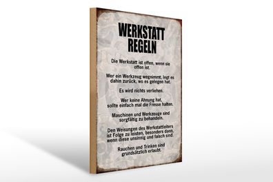 Holzschild Spruch 30x40cm Werkstatt Regeln Werkzeug