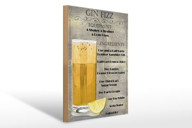 Holzschild 30x40cm Gin Fizz Equipment ingredients