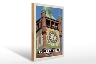 Holzschild Städte Pforzheim Bezirksamtsturm Glocke 30x40cm