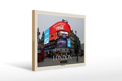 Holzschild Städte London Piccadilly Circus UK England 40x30cm