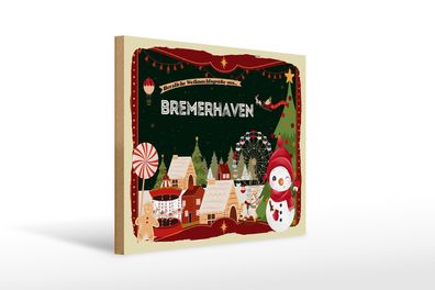 Holzschild Weihnachten Grüße aus Bremerhaven Geschenk 40x30cm