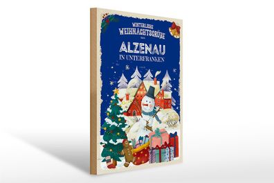 Holzschild Weihnachtsgrüße aus Alzenau IM Unterfranken 30x40cm