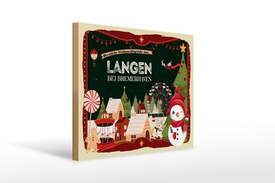 Holzschild Weihnachten Grüße aus LANGEN BEI Bremerhaven 40x30cm