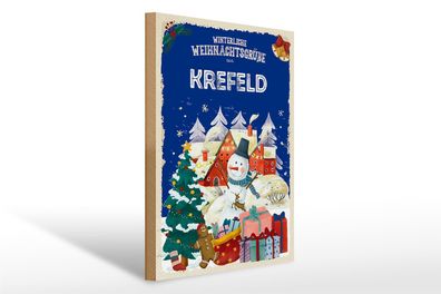 Holzschild Weihnachtsgrüße aus Krefeld Geschenk 30x40cm