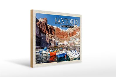 Holzschild Reise 40x30cm Santorin Griechenland Hafen von Ammoudi