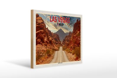 Holzschild Reise 40x30cm Las Vegas USA Red Rock Canyon