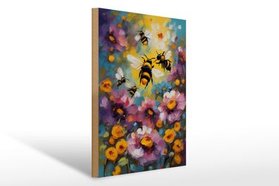 Holzschild 12x18cm Bienen Blumenfeld