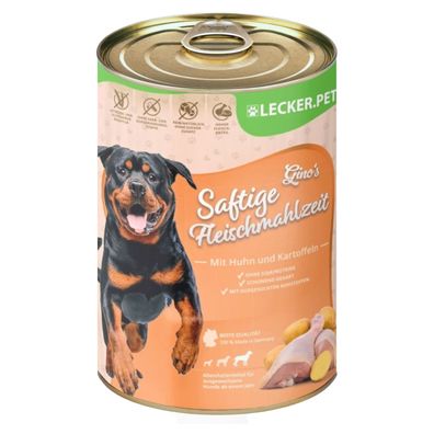 6 - 24 Stk. Lecker. Pet® Gino's Saftige Fleischmahlzeit mit Huhn & Kartoffeln Hundef