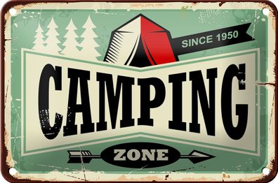 Blechschild Retro 18x12cm Camping Zone Outdoor Abenteuer