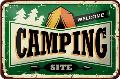 Blechschild Retro 18x12cm Camping welcome