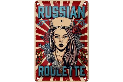 Blechschild Pinup 12x18cm russian roulette