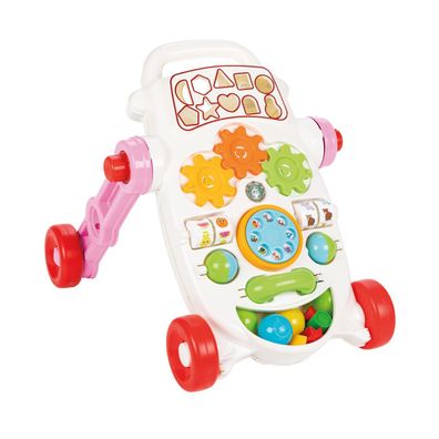 Lauflernwagen mit Soundeffekten, Lauflernhilfe mit Spielzeugzubehör, Babywalker pink