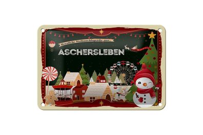 Blechschild Weihnachten Grüße aus Aschersleben Geschenk Schild 18x12cm