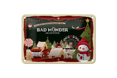 Blechschild Weihnachten Grüße aus BAD MÜNDER Geschenk Schild 18x12cm