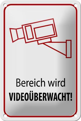 Blechschild Hinweis 12x18cm Bereich wird videoüberwacht